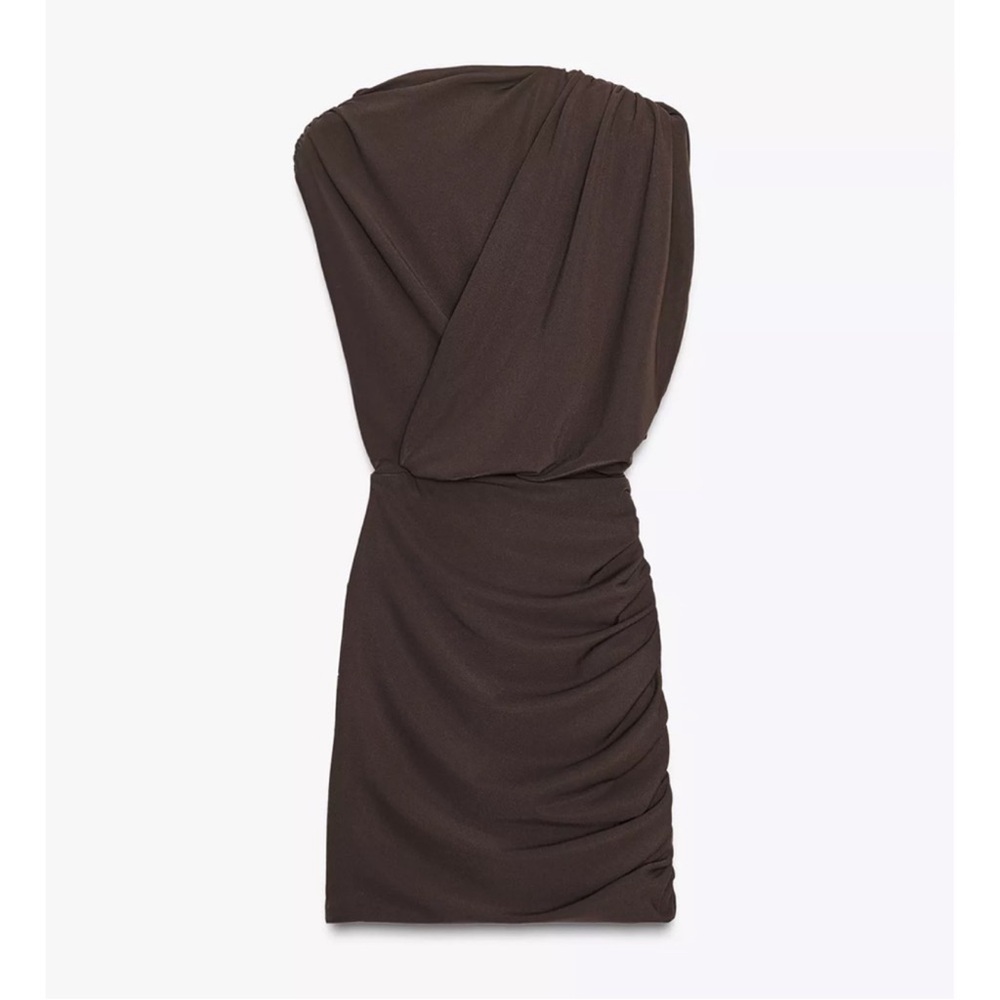ZARA NWT Chocolate brown shoulder pad dress 3152/285/904